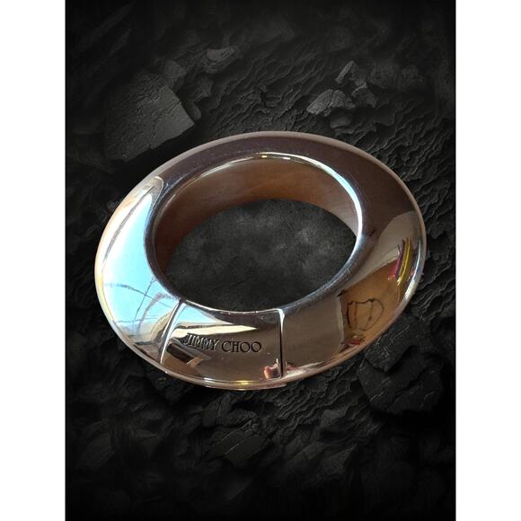 Jimmy Choo Jewelry - Jimmy Choo Silver-Tone Chunky Logo Bangle Bracelet 2.75” Inner Diameter